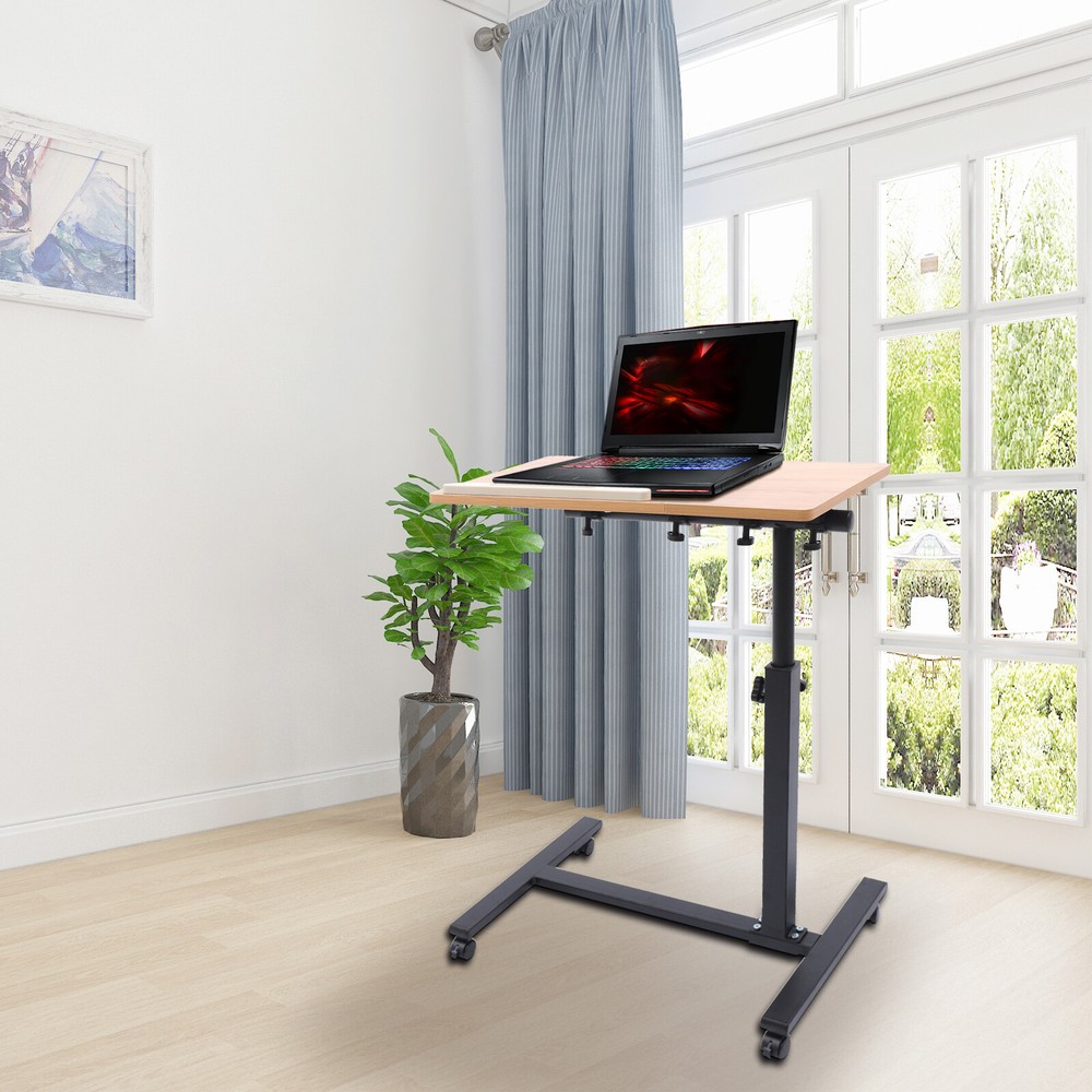 Rolling Laptop Desk Adjustable Mobile Computer Stand Bed Side Table Office Desk