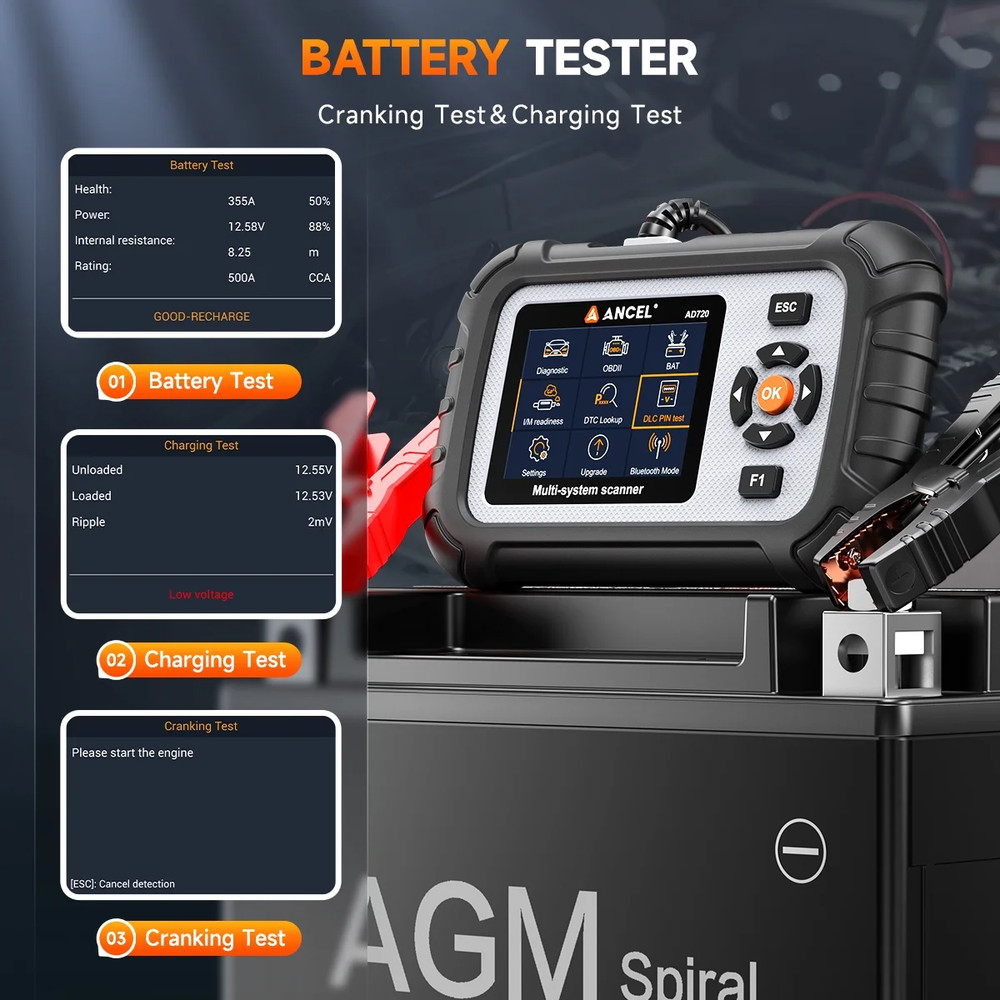 ANCEL AD720 OBD2 Scanner Diagnostic Tool ABS SRS Transmission Engine Code Reader