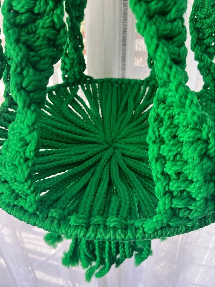 Vintage Green Macrame Plant Hanger