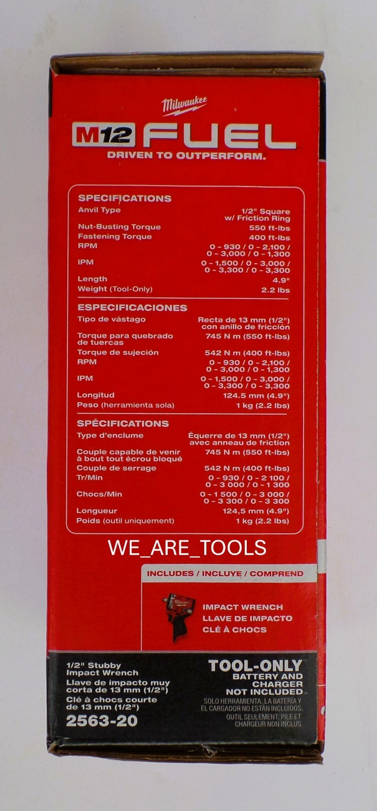 NEW IN BOX Milwaukee 2563-20 M12 FUEL 1/2" Stubby Impact Wrench w/ Friction Ring