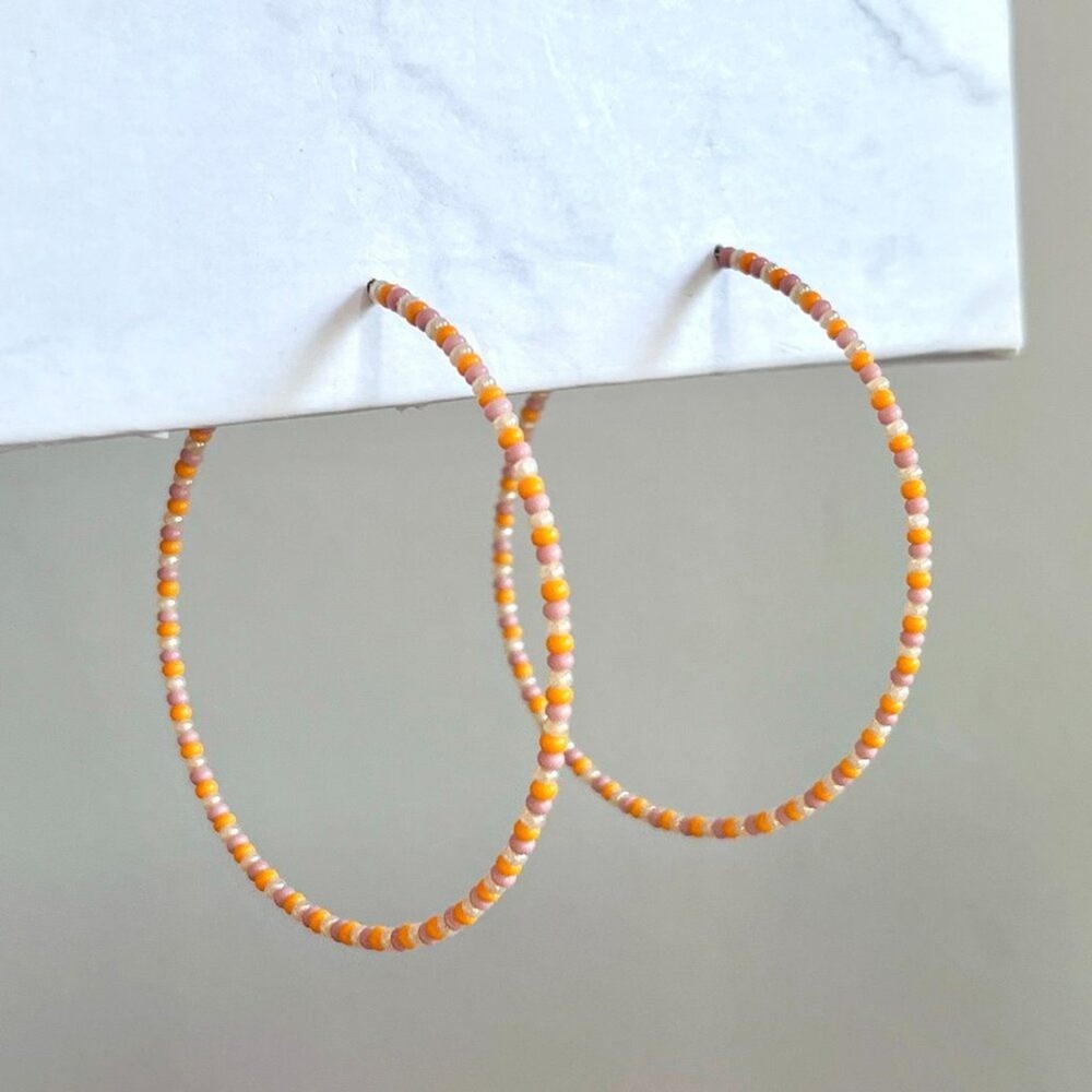 Sunrise Hand Beaded Hoop Earrings