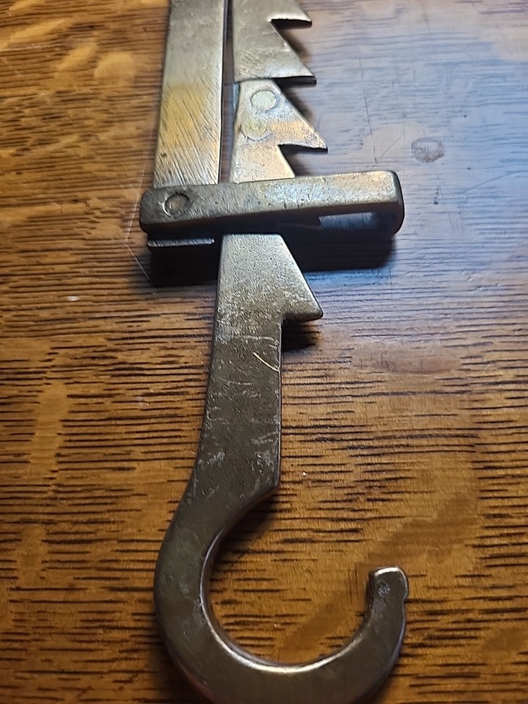 Antique Lighting Trammel Solid Brass, Heavy 18thc Adjustable Hook Sawtooth RARE