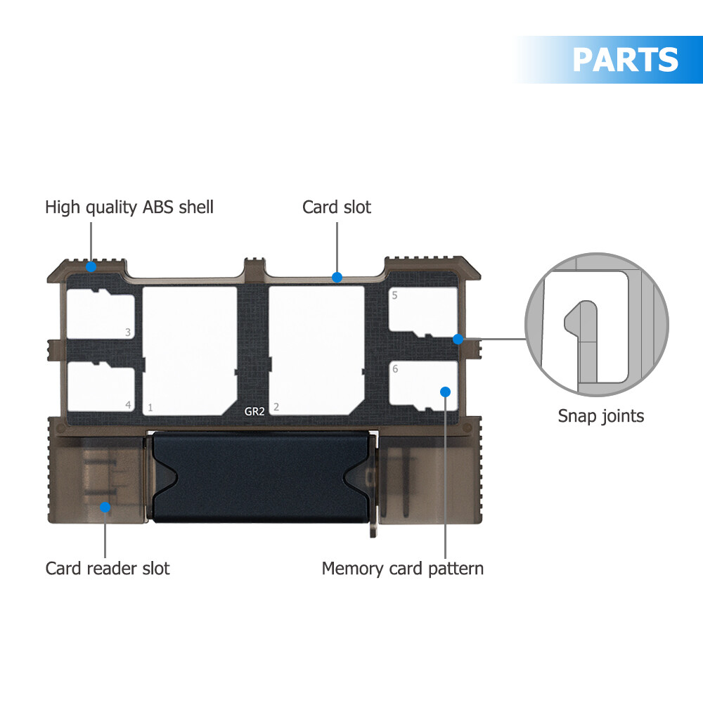 Memory Card Holder Case with USB 3.0 Reader for 2 SD SDXC SDHC 4 TF MSD Cards