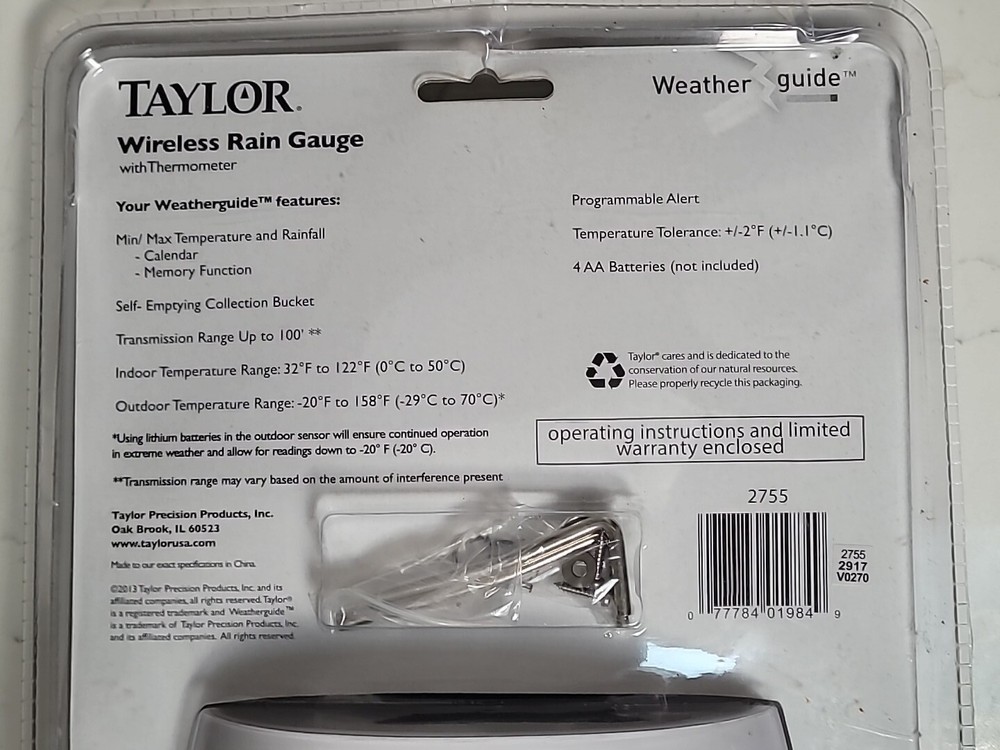 Taylor 2755 Digital Wireless Rain Gauge & Thermometer