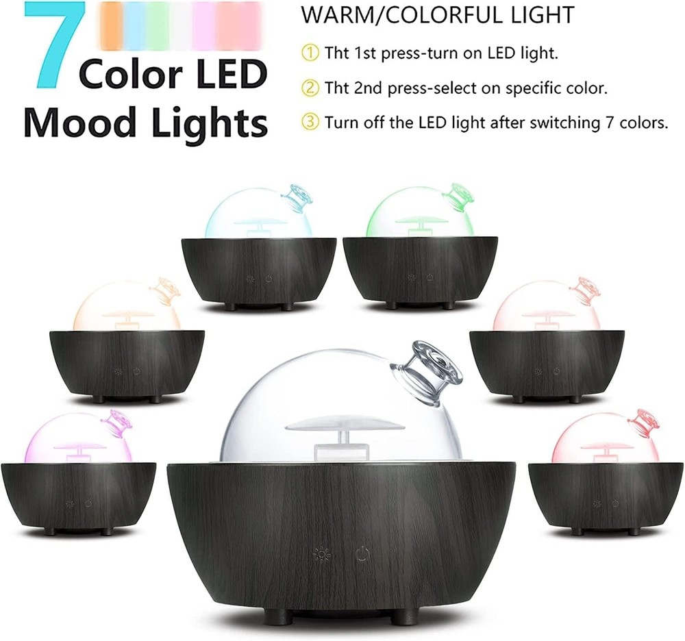 280ml Glass Essential Oil Diffuser Aromatherapy Diffusers Ultrasonic Black