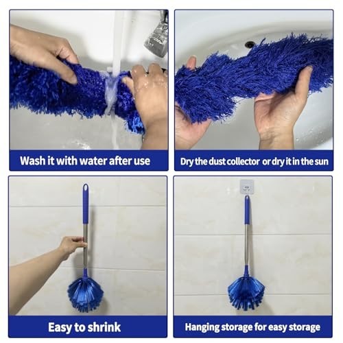 Extendable Cobweb Duster Set - Washable Cleaning Tool with 2 Heads for High Ceil