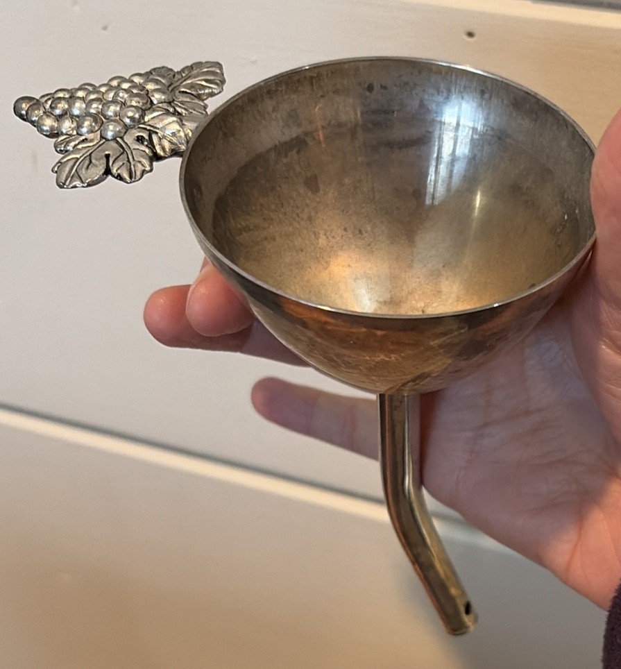 Silver Plated Wine Funnel W/Grape Handle Vintage 5.5”