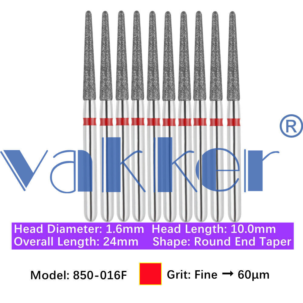 10pc/pk Vakker Dental FG Diamond Burs Round Long/ Round End Taper for High Speed