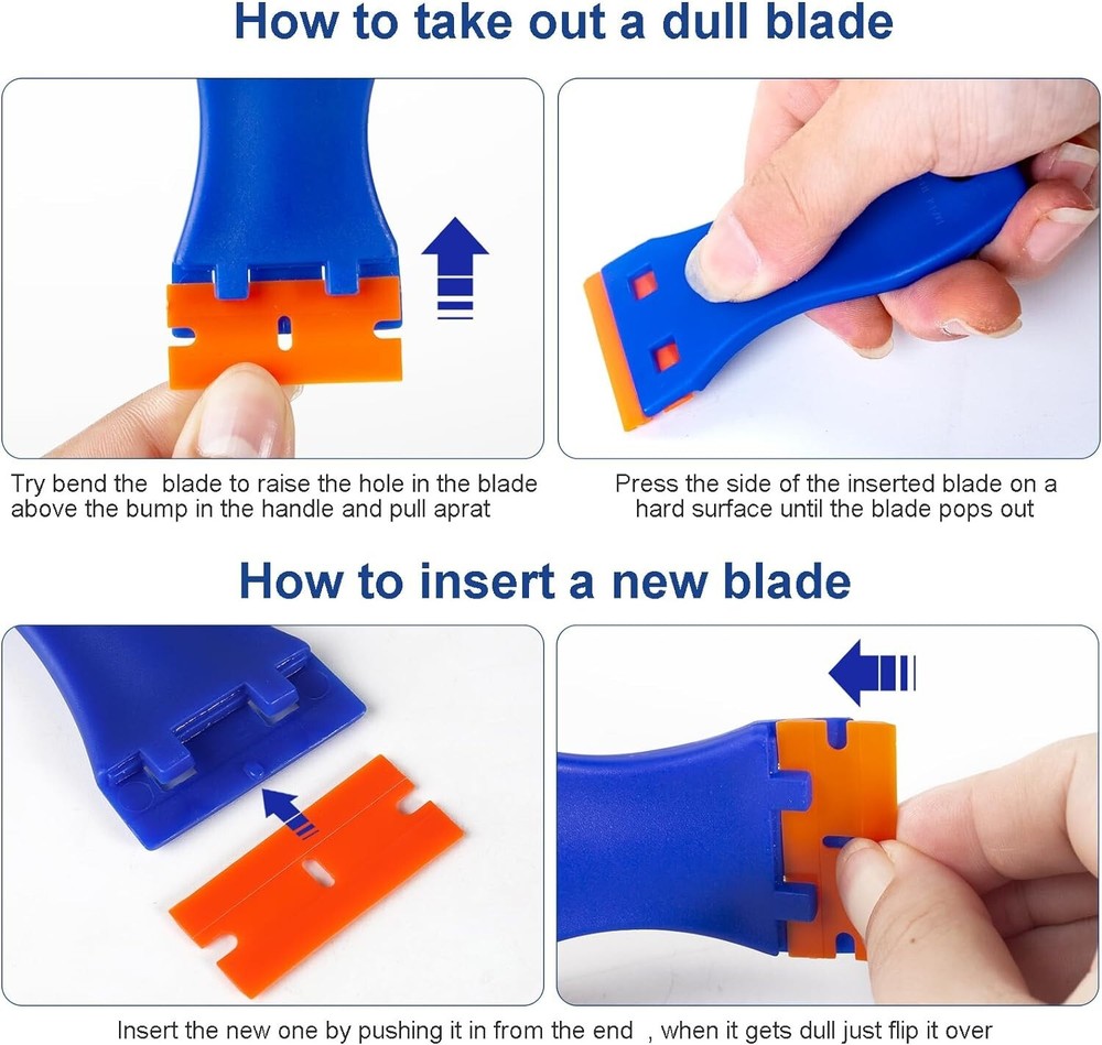 Plastic Razor Blade Scraper Tool, 6 Pcs Razor Scraper with 60 Pcs Plastic Blades