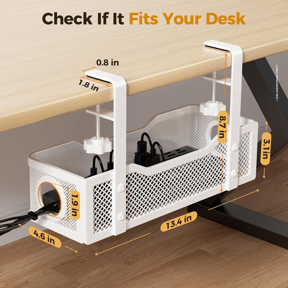 Versatile Under Desk Cable Organizer - Includes Clips & Ties, White Metal Design