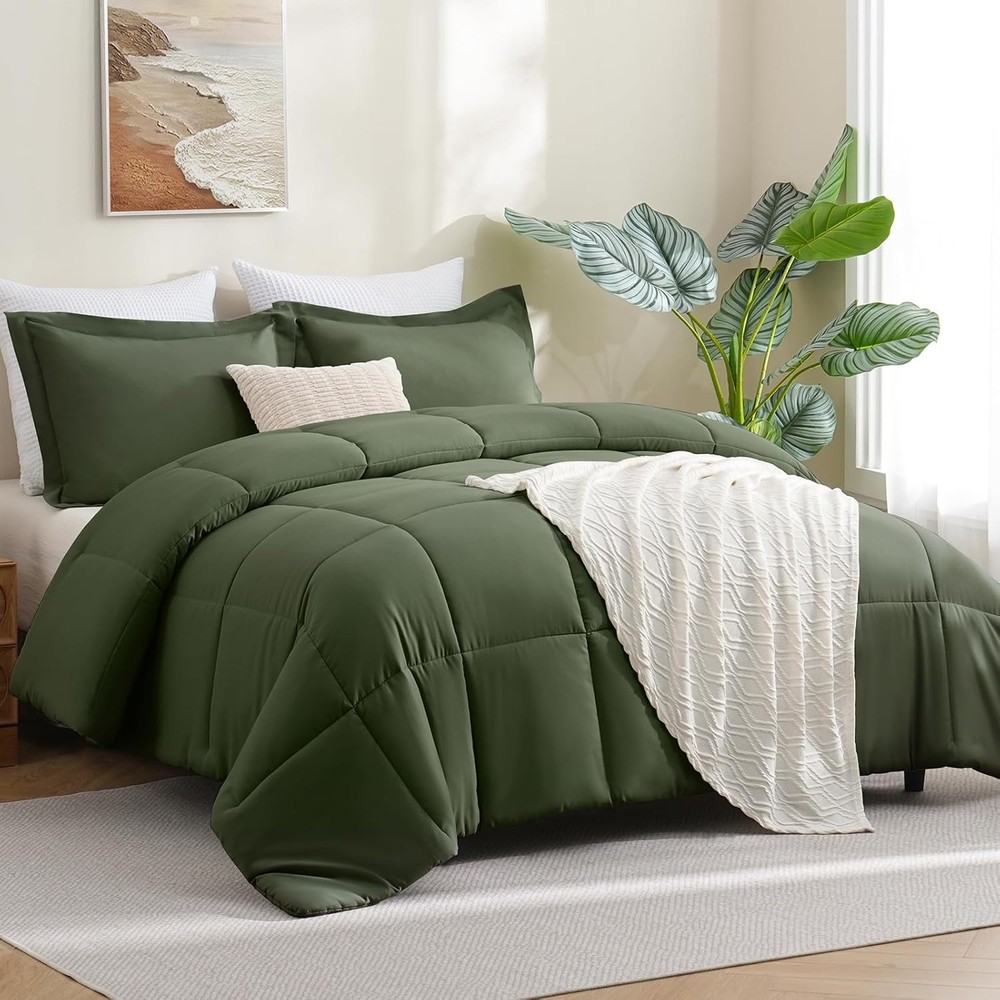 CozyLux King Comforter Set - Olive Green King,