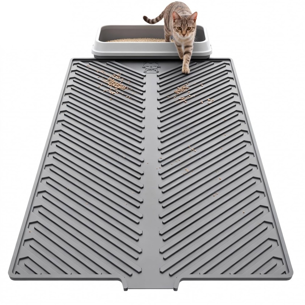 Barkitty Cat Litter Box Mat Large Silicone Waterproof Scatter Control Non-Slip E