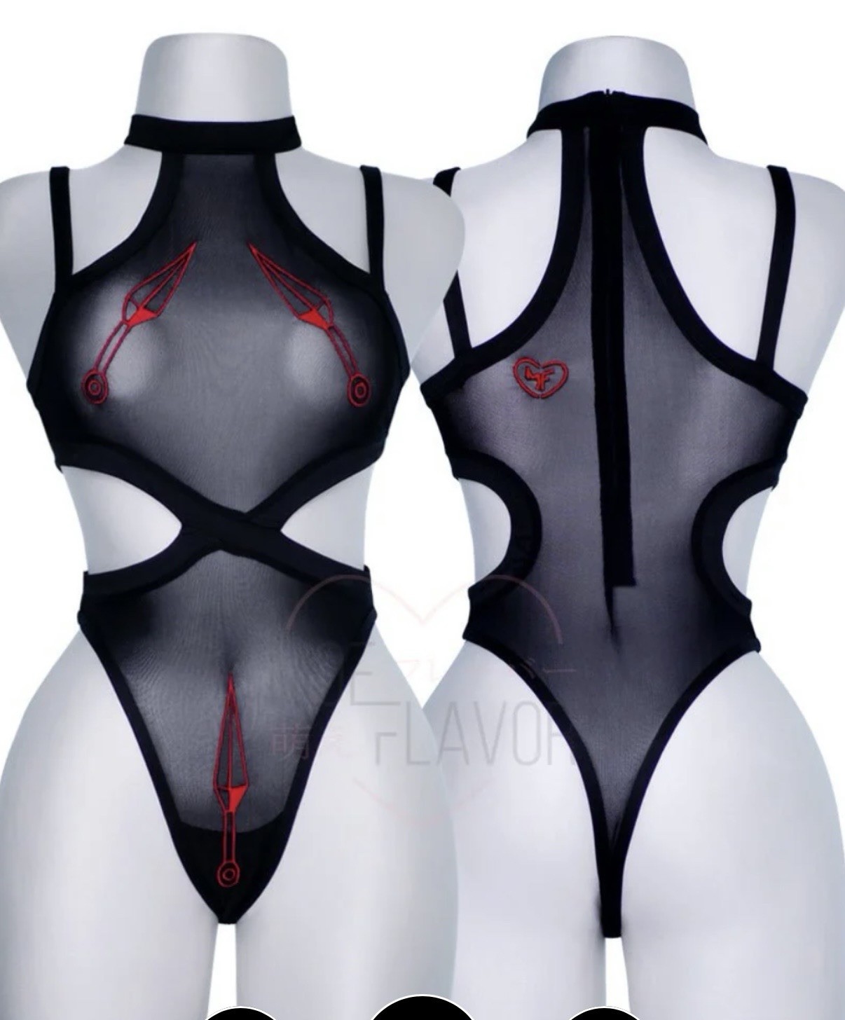 MOEFLAVOR Slice Mesh Body Suit Black Ninja Kunai Anime Lingerie L/XL - NWT