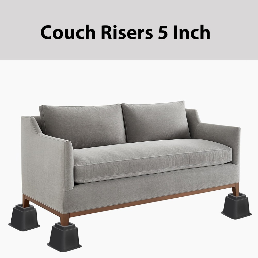 8 Pack 9 Inch Black Bed Risers Stackable Lifts 4" 5" 9" Heights Sofa Desk