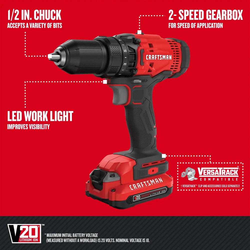 Craftsman V20 Max 4-Tool Power Tool Combo Kit with Soft Case - Black/Red...