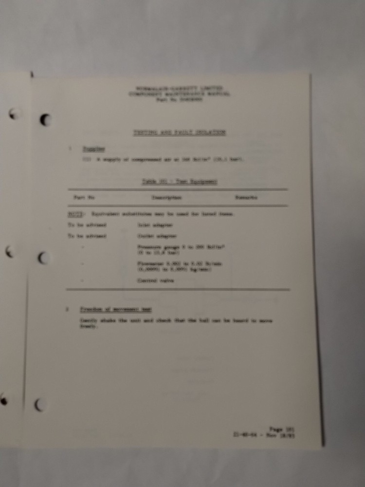 Normalair -Garrett Non-Return Valve Component Maintenance Illustrated Parts