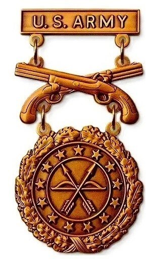 Army Excellence in Competion Bronze Pistols  USA Made Military Badge 2 Pins Back