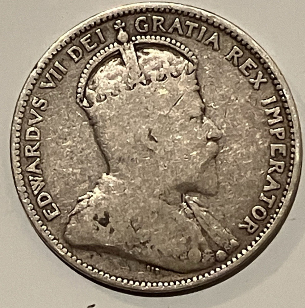 1910 Edward VII Canada Silver Quarter.