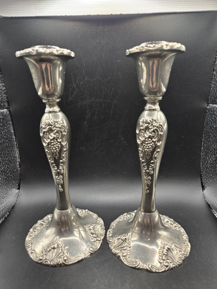 GODINGER Silver Art Co. 8" Candlestick Set Pair Baroque Grape Pattern