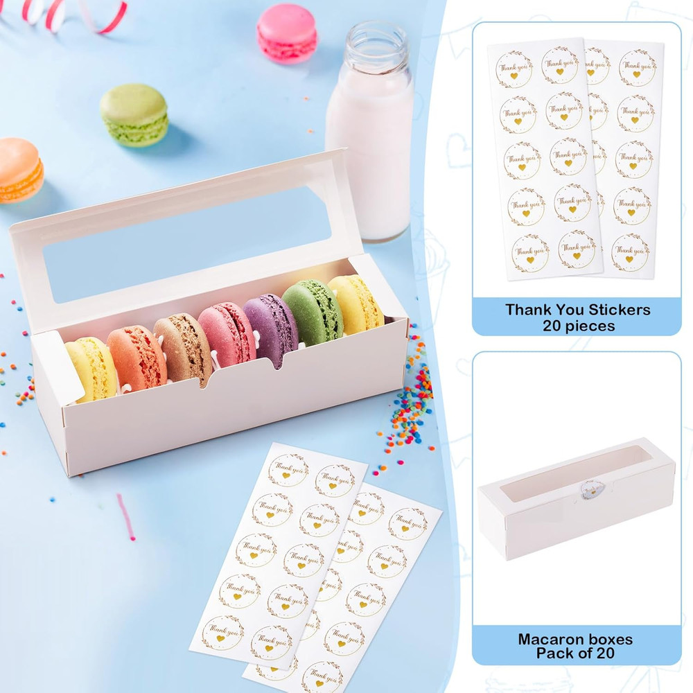 20 Pack Macaron Boxes with Window - 7.3x2x2 in Macaron Packaging Containers Hold