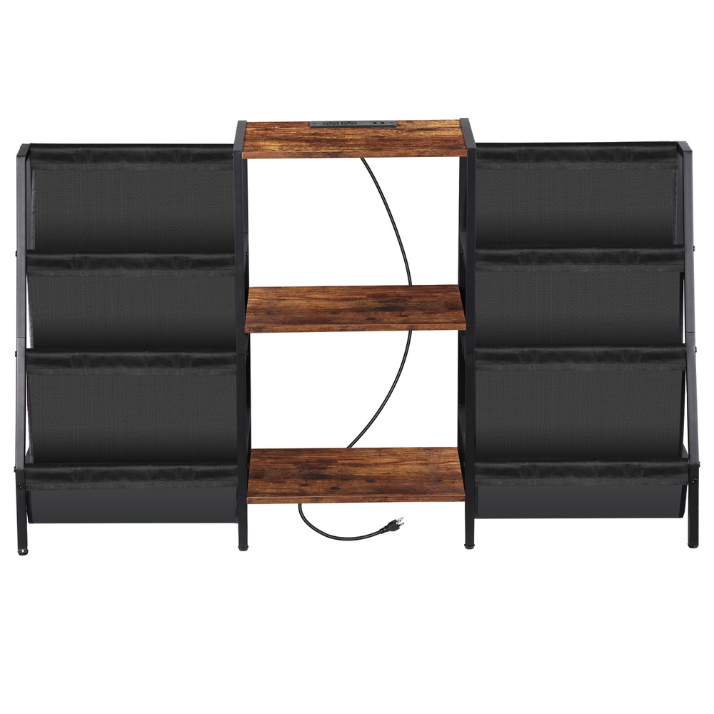 Large Vintage Record Player Table Vinyl Display Shelf w/ Power Outlets & Socket