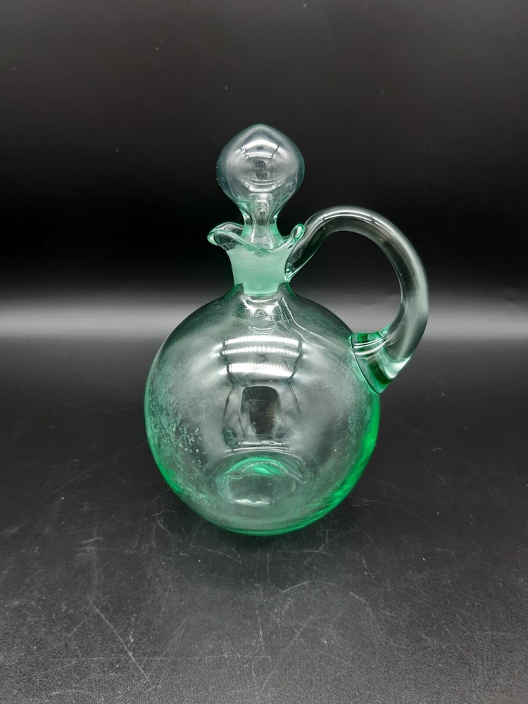 Mid-century hand-blown glass carafe decanter pitcher light green