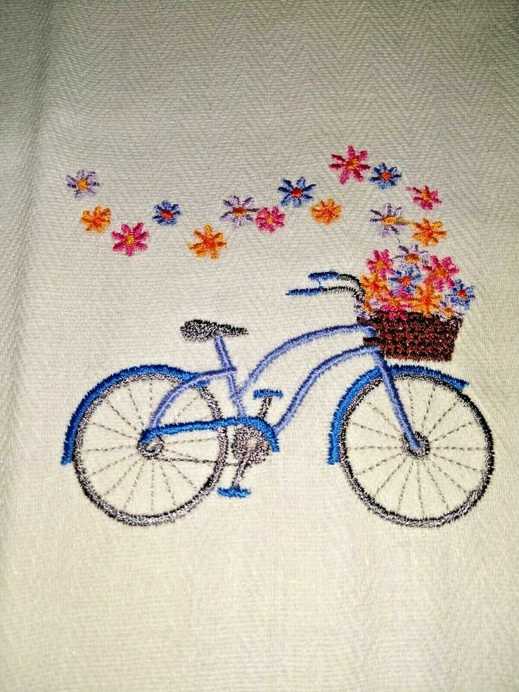 CUSTOM EMBROIDERED KITCHEN TOWELS - BICYCLE
