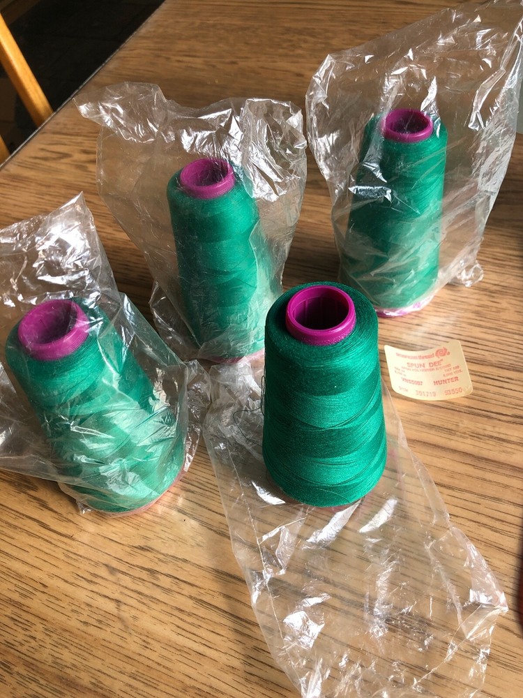 THREAD  4 spools Tex 24 SPUN DEE polyester 2 cord vintage 3000 Yds Hunter Green