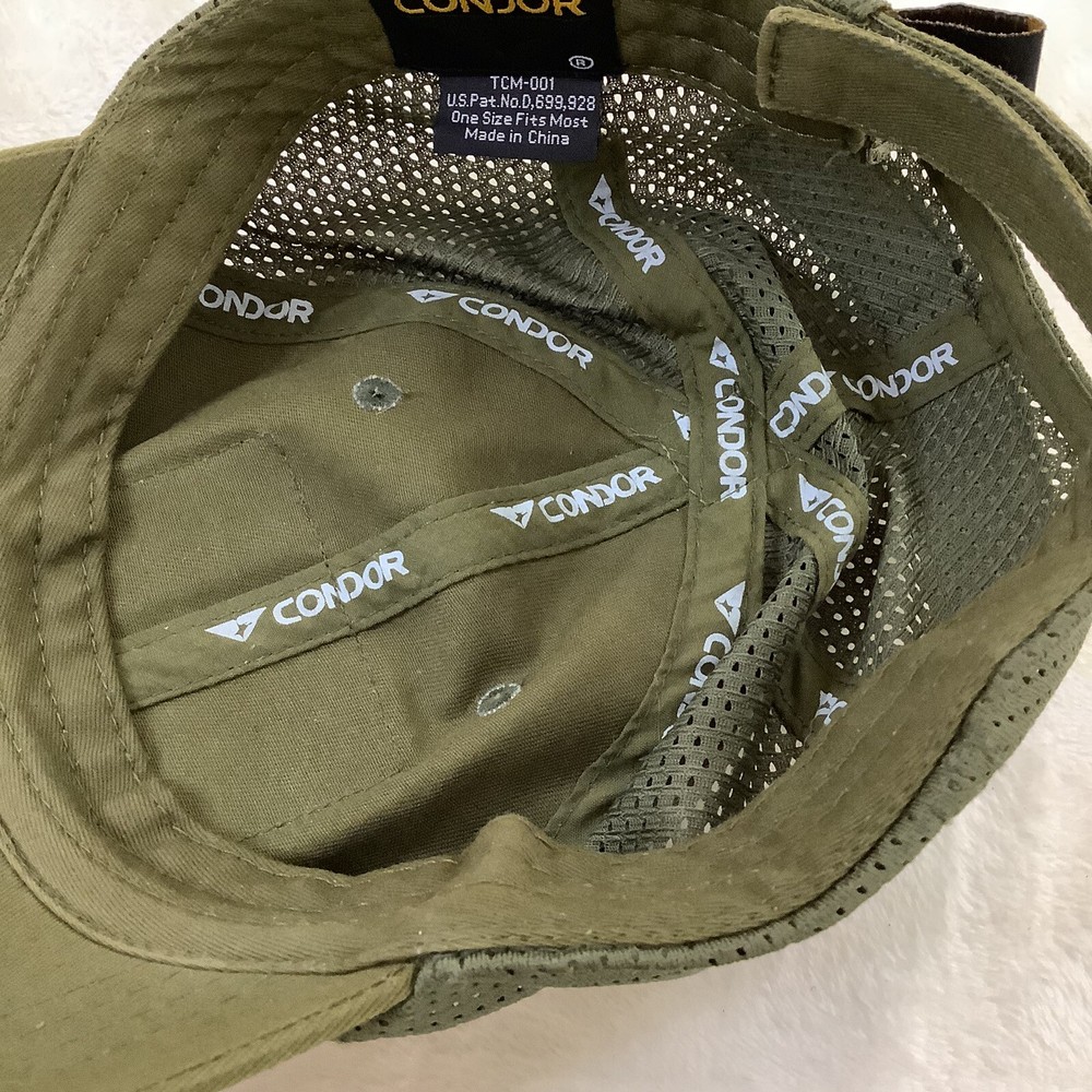 CONDOR TACTICAL MESH ADJUSTABLE GREEN HAT HOOK & LOOP W/2 PATCHES