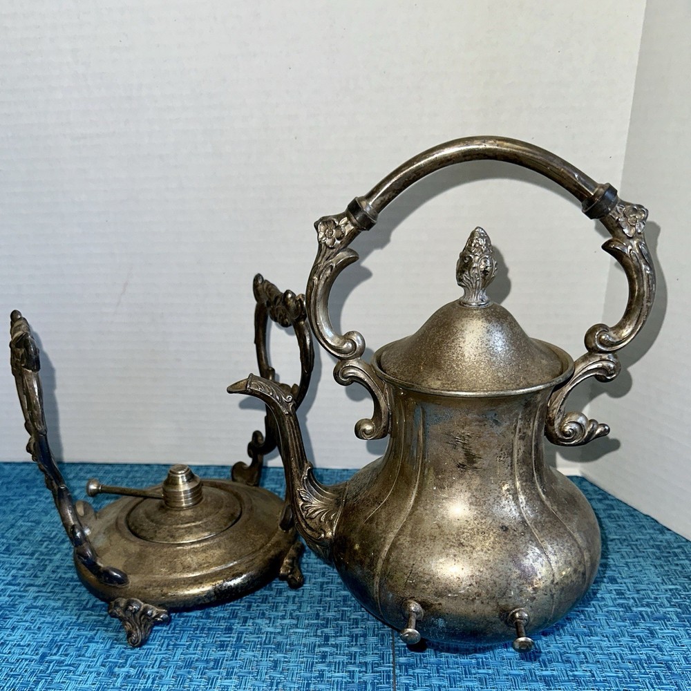 VTG Sheridan Silver Plated Tilting Teapot Kettle & Chafing Burner Set