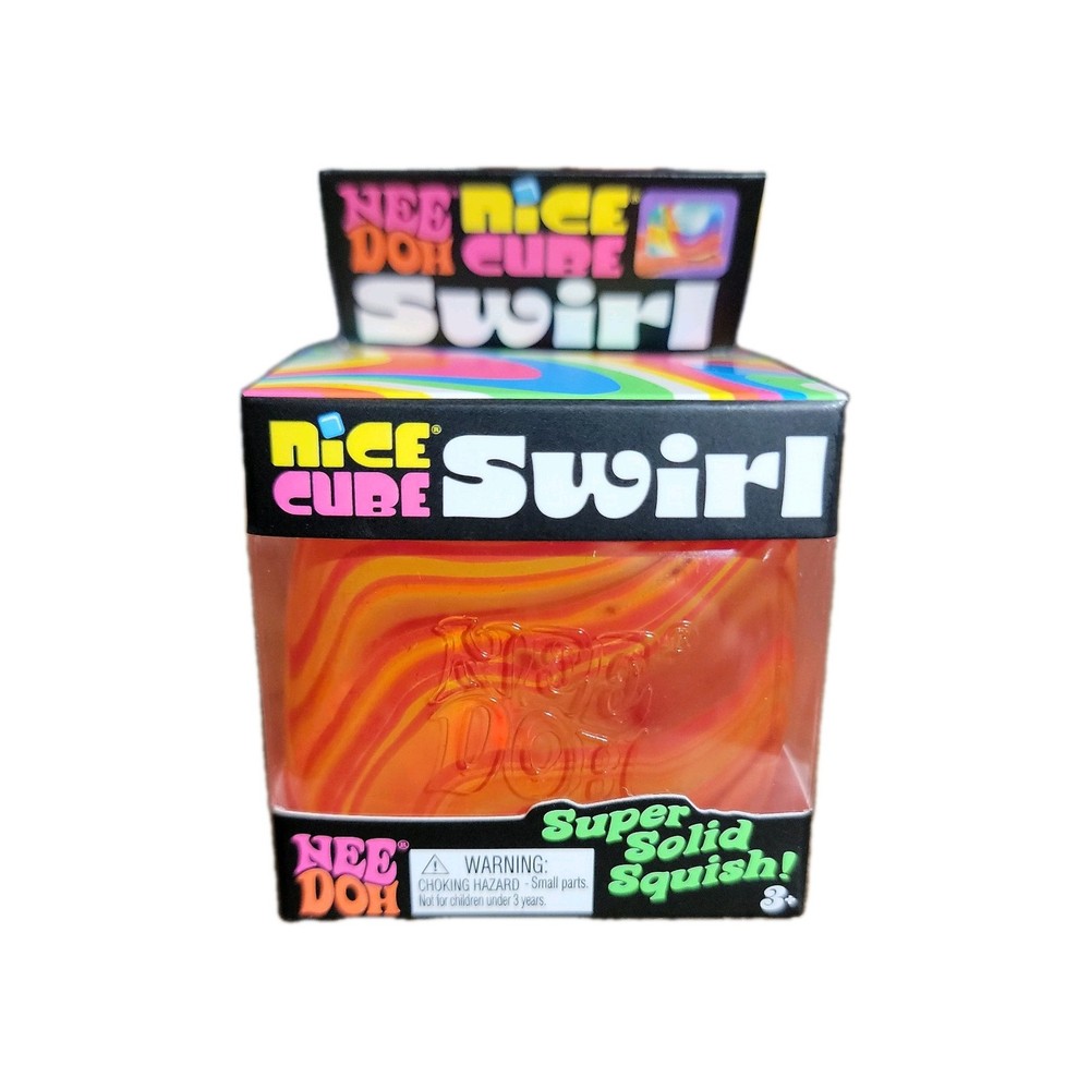 Nee Doh Nice Cube Swirl Super Solid Squish Squeeze Ball Orange Red Yellow