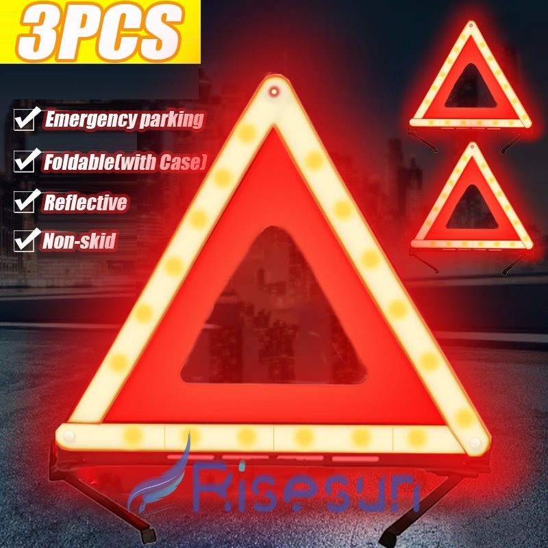 3PCS Car Emergency Warning Triangle DOT Approved Reflective Safety Roadside 17"