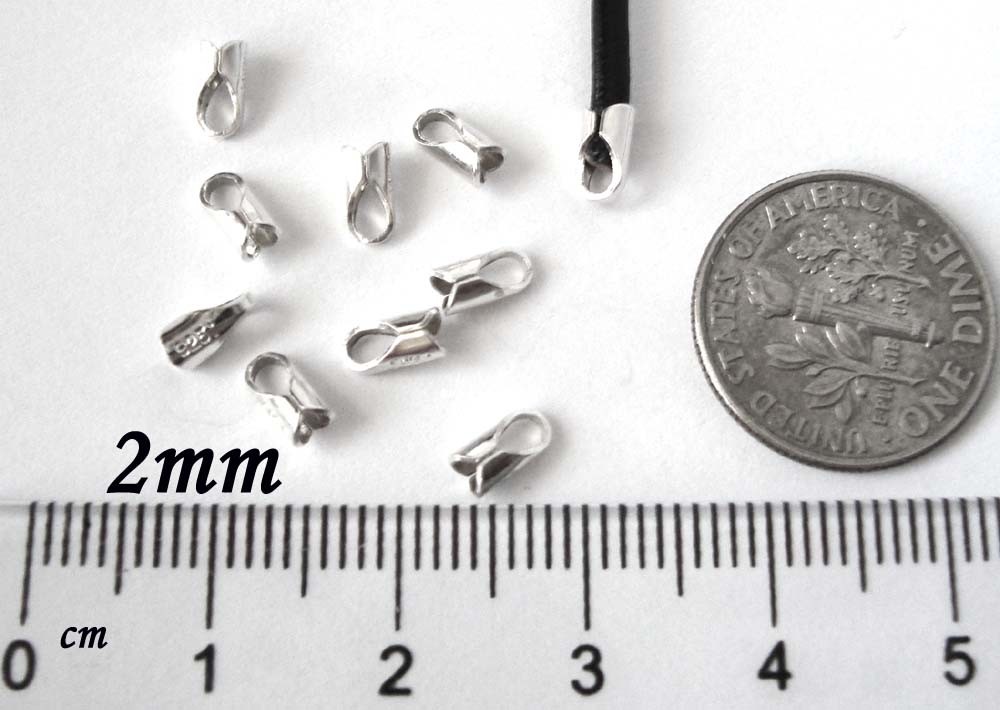30pc 2mm solid 925 Sterling Silver leather cord chain end cap endcap closure F53