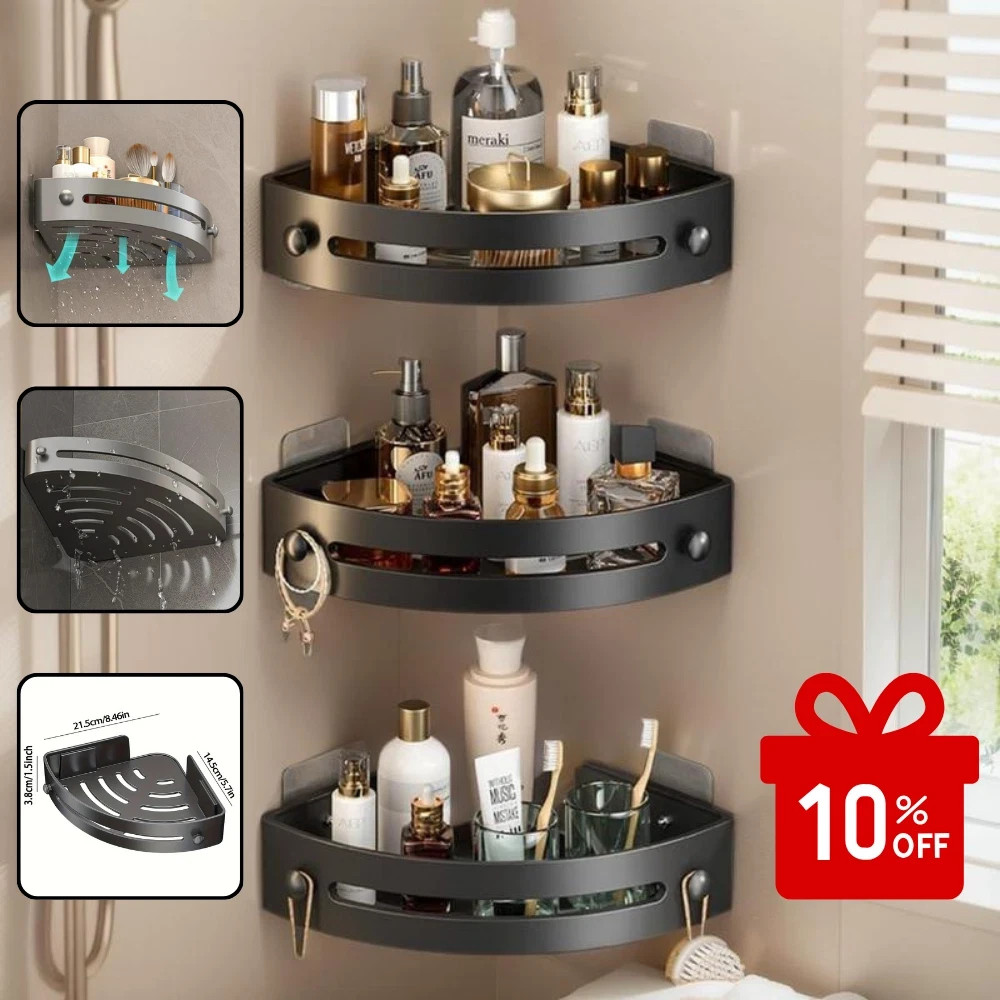 3 Tier Corner Shower Caddy Shelf Bathroom Corner Bath Storage Holder with 6 Hook