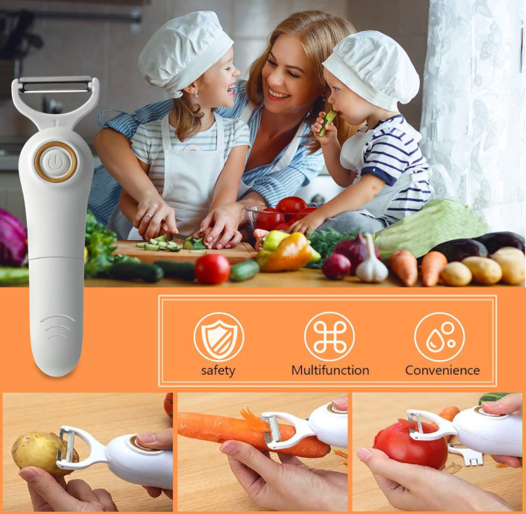 Electric Fruit & Vegetable Peeler with 3 Interchangeable Blades