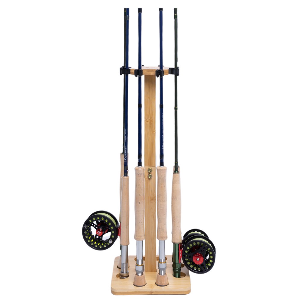 Fishing Rod Storage Racks, Wood Floor Stand Fishing Pole Holders of 8 Rods