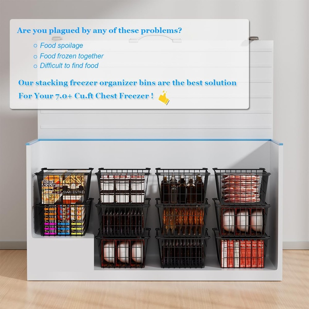 Homics Freezer Organizer Bins, Large Capacity Stackable Baskets for Deep Ches...