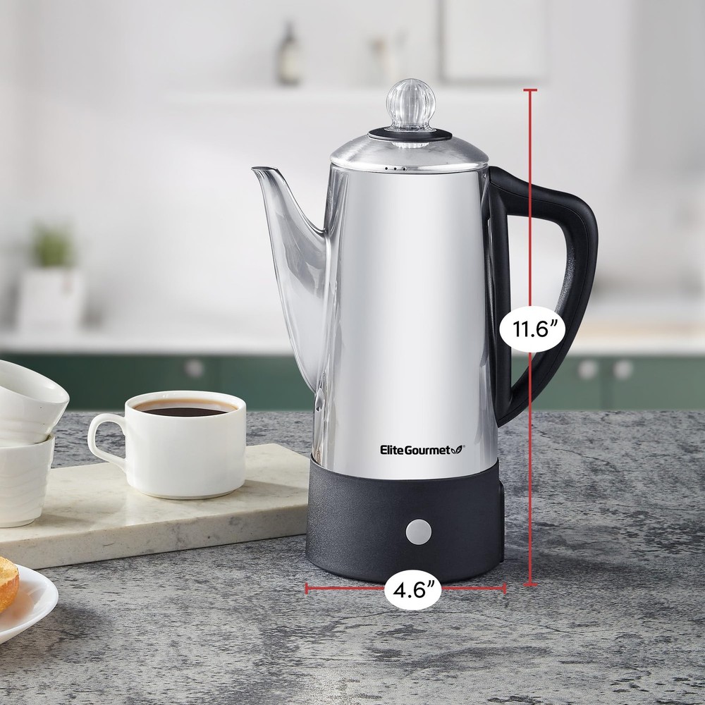 EC140 Electric 6-Cup Coffee Percolator with Keep Warm, Clear Brew Progress Kn...