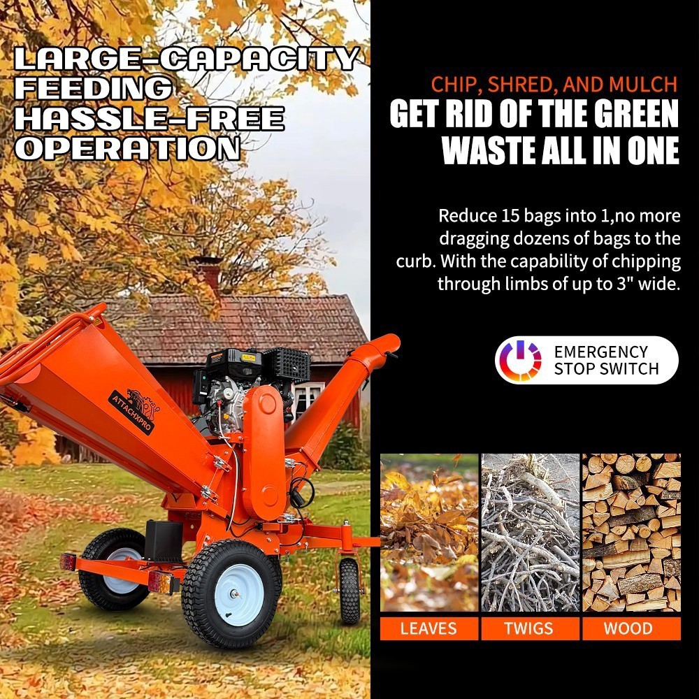 6'' 18hp Wood Chipper 450cc Gas Powered E-start 4-Wheel 12V/9A - FREE SHIPPING