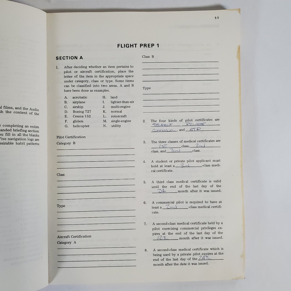 Cessna Integrated Flight Training System Private Pilot Workbook 1978 Flight Book