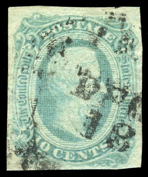 Confederate States #12a  10¢ Davis milky blue, Fine Used, CDS cancel