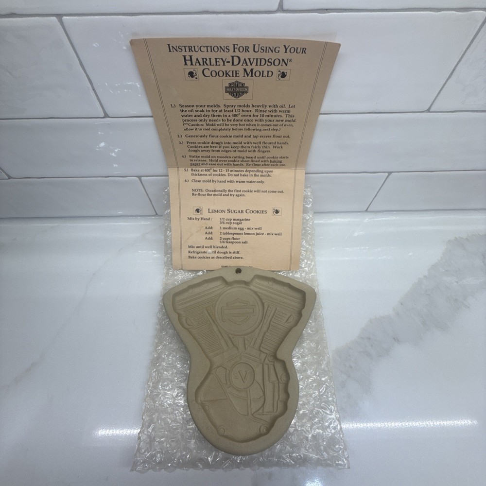 Harley-Davidson V-Twin Cookie Mold 1992 Stoneware Engine Shape with Instructions