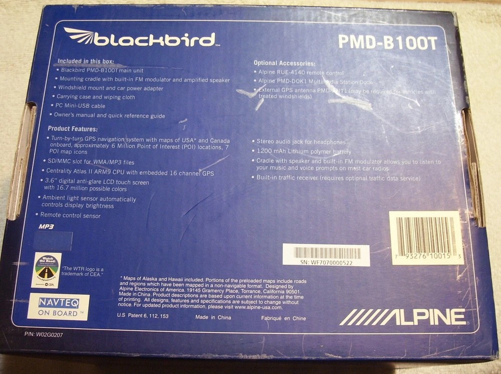 ALPINE BLACKBIRD PMD-B100T Portable Navigation System GPS