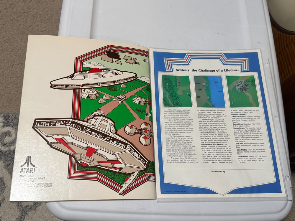1982 ATARI FACTORY ORIGINAL XEVIOUS OPERATORS MANUAL W/FLYER