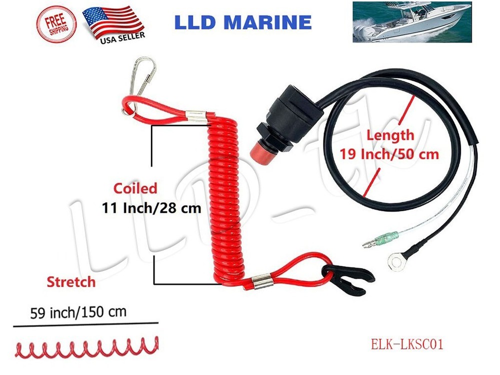 Universal Boat Outboard Engine Motor Kill Stop Switch & Safety Tether Lanyard