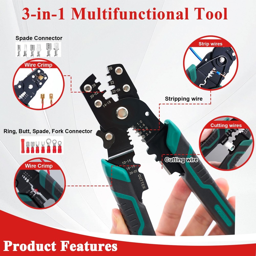 Multifunctional Wire Crimping Tool Stripper Pliers Electrical 2210 AWG