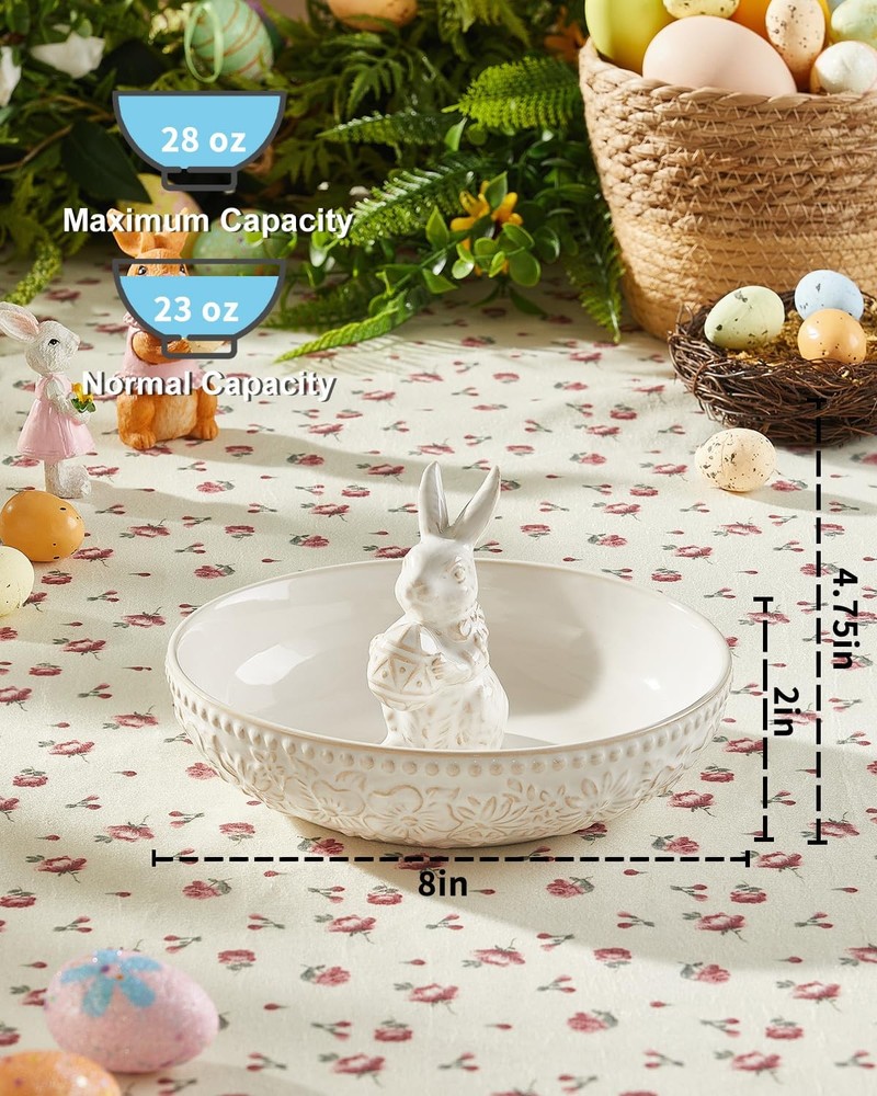 Easter Candy Dish, Ceramic Bunny Candy Bowl, Floral Decorative Bowl for Easte...
