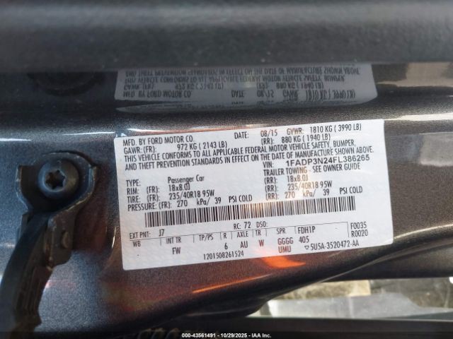 RIGHT REAR DOOR WINDOW REGULATOR OEM 2013 FORD FOCUS