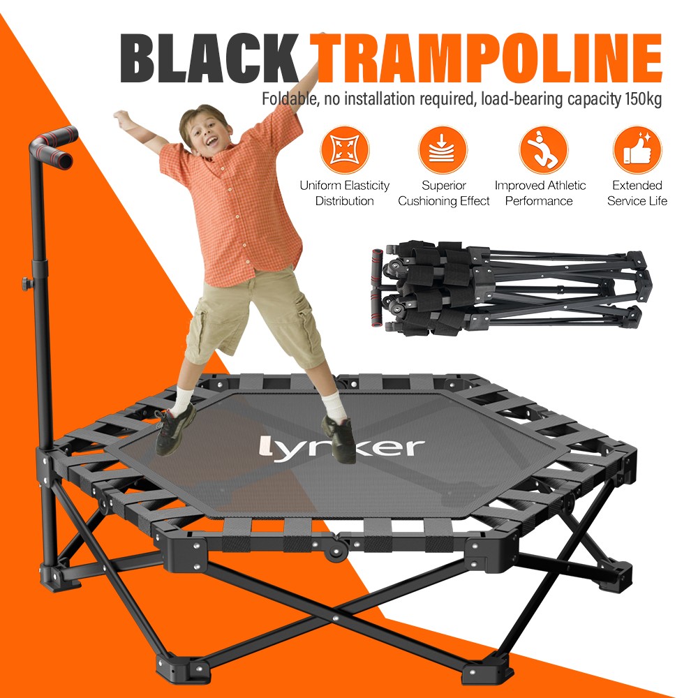 40" Foldable Trampoline for Adults Exercise Rebounder w/Adjustable Handle Bar