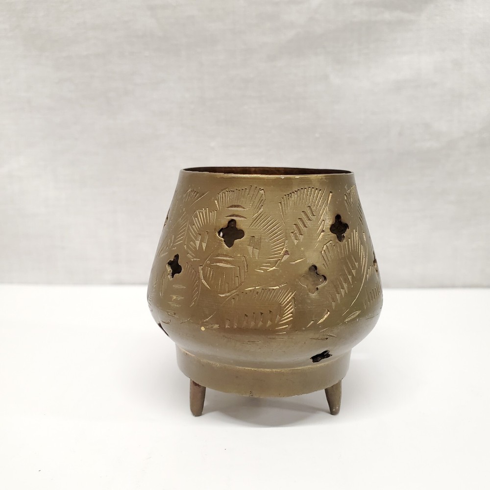 Solid Brass 3" INCENSE BURNER Etched on 3 Feet